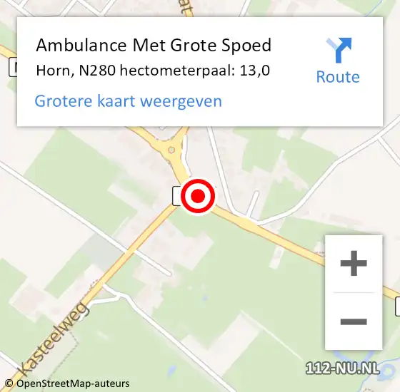 Locatie op kaart van de 112 melding: Ambulance Met Grote Spoed Naar Horn, N280 hectometerpaal: 13,0 op 20 december 2016 14:43