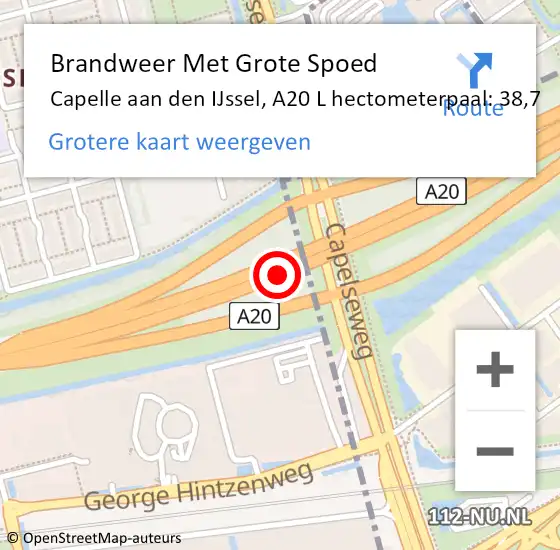 Locatie op kaart van de 112 melding: Brandweer Met Grote Spoed Naar Capelle aan den IJssel, A20 R hectometerpaal: 38,0 op 20 december 2016 17:37