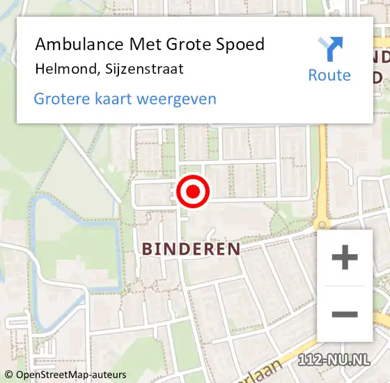 Locatie op kaart van de 112 melding: Ambulance Met Grote Spoed Naar Helmond, Sijzenstraat op 20 december 2016 23:49