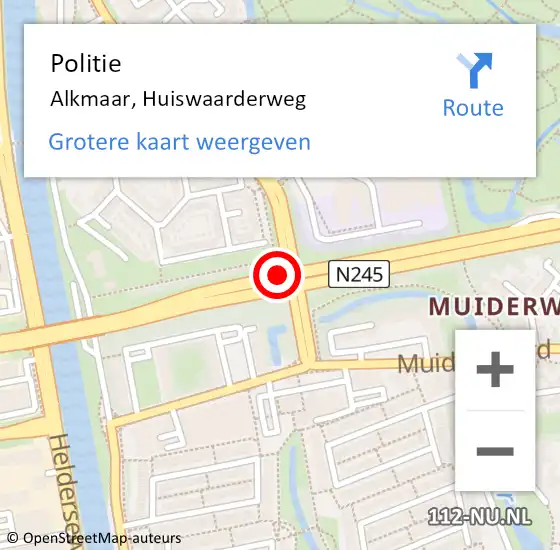 Locatie op kaart van de 112 melding: Politie Alkmaar, Huiswaarderweg op 21 december 2016 16:44