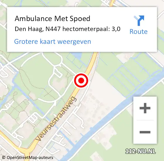 Locatie op kaart van de 112 melding: Ambulance Met Spoed Naar Den Haag, N447 hectometerpaal: 3,0 op 21 december 2016 18:42