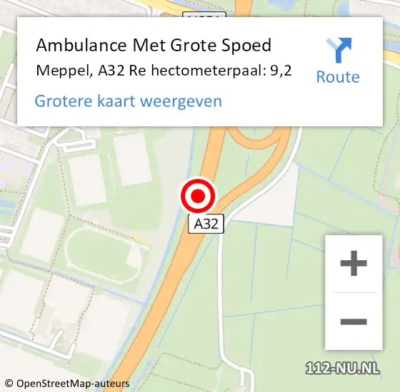 Locatie op kaart van de 112 melding: Ambulance Met Grote Spoed Naar Meppel, A32 R hectometerpaal: 9,8 op 22 december 2016 07:48