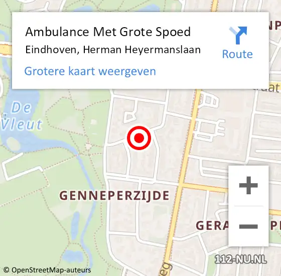 Locatie op kaart van de 112 melding: Ambulance Met Grote Spoed Naar Eindhoven, Herman Heyermanslaan op 22 december 2016 18:26