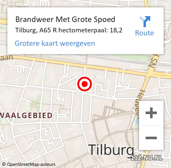 Locatie op kaart van de 112 melding: Brandweer Met Grote Spoed Naar Tilburg, A65 R hectometerpaal: 18,2 op 22 december 2016 20:27