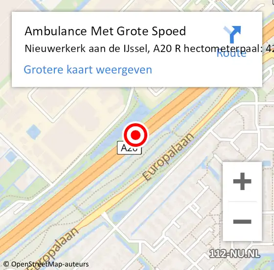 Locatie op kaart van de 112 melding: Ambulance Met Grote Spoed Naar Nieuwerkerk ad IJssel, A20 L hectometerpaal: 42,0 op 5 januari 2014 13:54