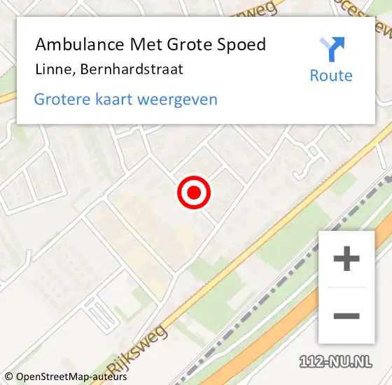 Locatie op kaart van de 112 melding: Ambulance Met Grote Spoed Naar Linne, Bernhardstraat op 23 december 2016 04:15