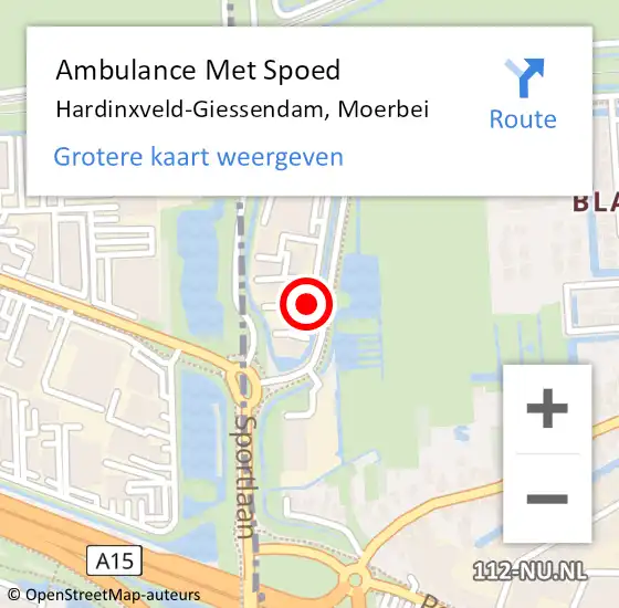 Locatie op kaart van de 112 melding: Ambulance Met Spoed Naar Hardinxveld-Giessendam, Moerbei op 23 december 2016 14:53