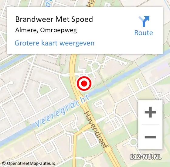 Locatie op kaart van de 112 melding: Brandweer Met Spoed Naar Almere, Omroepweg op 23 december 2016 16:40