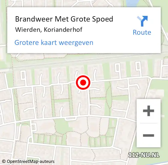 Locatie op kaart van de 112 melding: Brandweer Met Grote Spoed Naar Wierden, Korianderhof op 23 december 2016 20:22