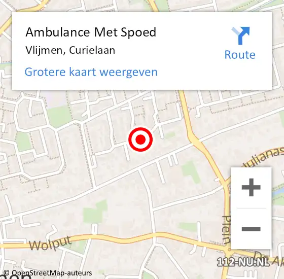 Locatie op kaart van de 112 melding: Ambulance Met Spoed Naar Vlijmen, Curielaan op 5 januari 2014 16:05
