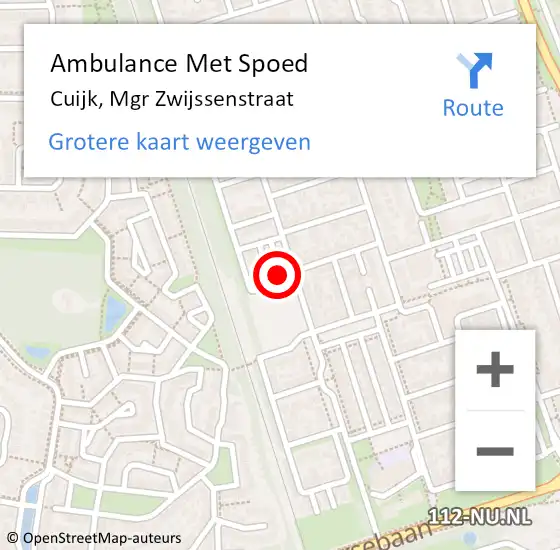 Locatie op kaart van de 112 melding: Ambulance Met Spoed Naar Cuijk, Mgr Zwijssenstraat op 24 december 2016 00:12