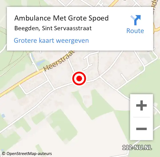 Locatie op kaart van de 112 melding: Ambulance Met Grote Spoed Naar Beegden, Sint Servaasstraat op 24 december 2016 00:46