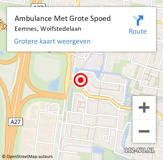Locatie op kaart van de 112 melding: Ambulance Met Grote Spoed Naar Eemnes, Wolfstedelaan op 24 december 2016 10:05