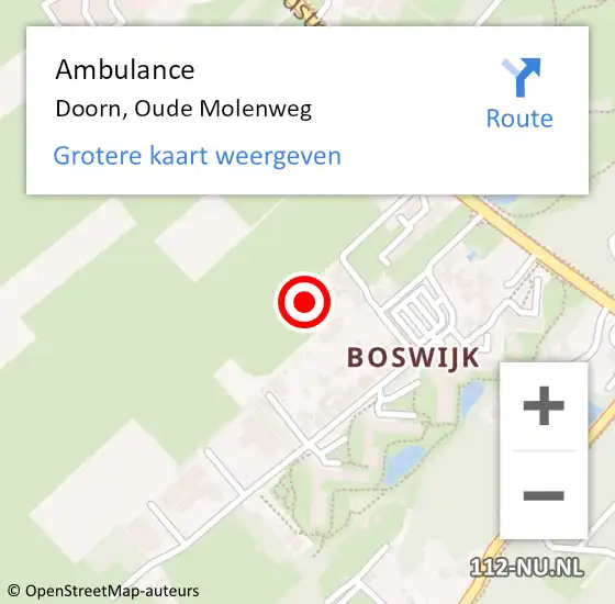 Locatie op kaart van de 112 melding: Ambulance Doorn, Oude Molenweg op 24 december 2016 18:46