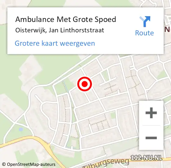 Locatie op kaart van de 112 melding: Ambulance Met Grote Spoed Naar Oisterwijk, Jan Linthorststraat op 25 december 2016 14:30