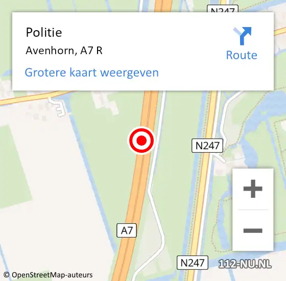 Locatie op kaart van de 112 melding: Politie Avenhorn, A7 R op 25 december 2016 17:47