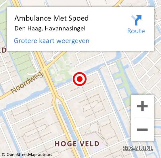 Locatie op kaart van de 112 melding: Ambulance Met Spoed Naar Den Haag, Havannasingel op 25 december 2016 19:16