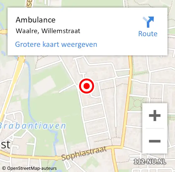 Locatie op kaart van de 112 melding: Ambulance Waalre, Willemstraat op 26 december 2016 13:09