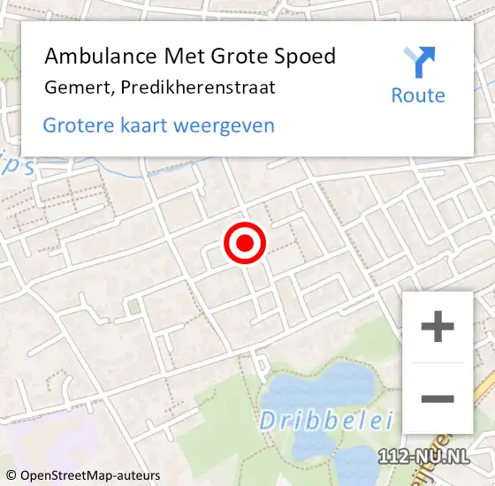 Locatie op kaart van de 112 melding: Ambulance Met Grote Spoed Naar Gemert, Predikherenstraat op 26 december 2016 21:09