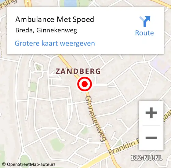 Locatie op kaart van de 112 melding: Ambulance Met Spoed Naar Breda, Ginnekenweg op 27 december 2016 03:04