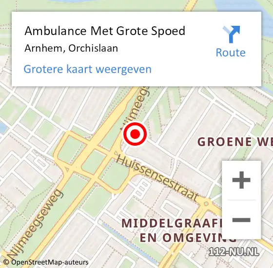 Locatie op kaart van de 112 melding: Ambulance Met Grote Spoed Naar Arnhem, Orchislaan op 27 december 2016 22:52