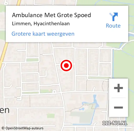 Locatie op kaart van de 112 melding: Ambulance Met Grote Spoed Naar Limmen, Hyacinthenlaan op 28 december 2016 11:55