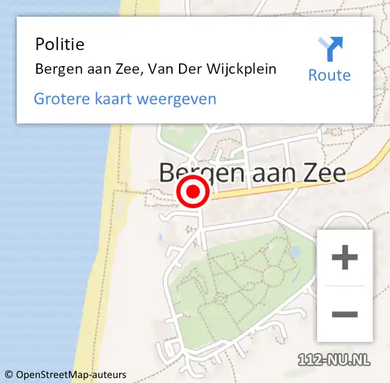 Locatie op kaart van de 112 melding: Politie Bergen aan Zee, Van Der Wijckplein op 28 december 2016 12:21