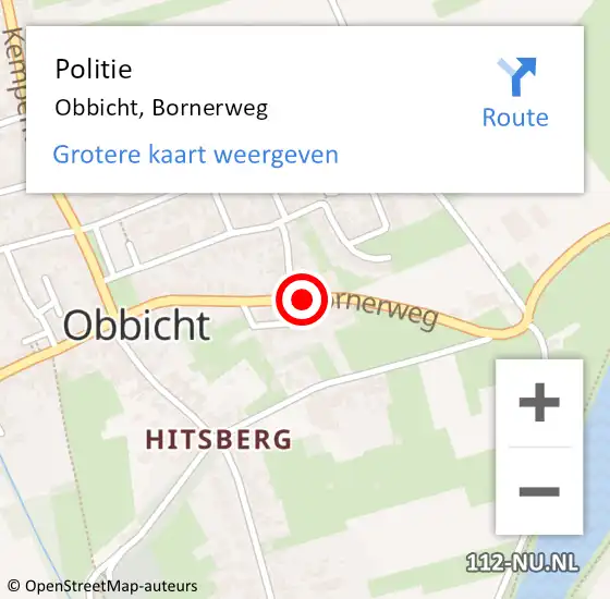 Locatie op kaart van de 112 melding: Politie Obbicht, Bornerweg op 28 december 2016 18:02