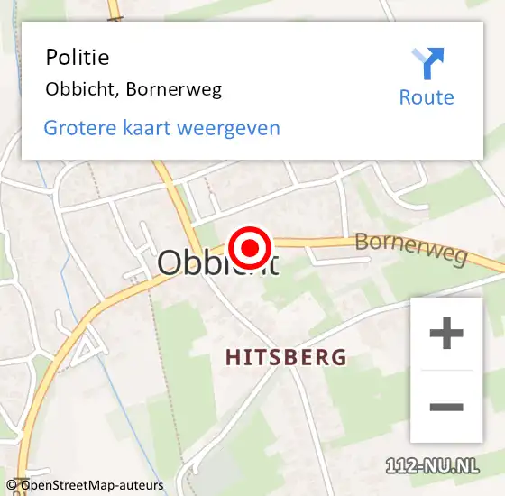 Locatie op kaart van de 112 melding: Politie Obbicht, Bornerweg op 28 december 2016 18:21