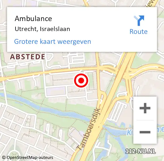 Locatie op kaart van de 112 melding: Ambulance Utrecht, Israelslaan op 29 december 2016 06:10