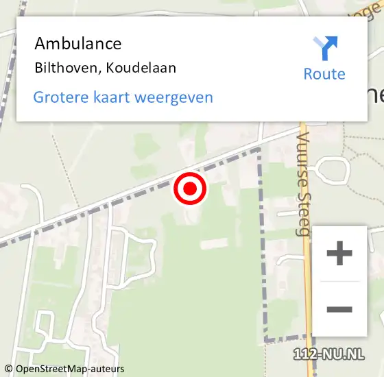 Locatie op kaart van de 112 melding: Ambulance Bilthoven, Koudelaan op 30 december 2016 14:31