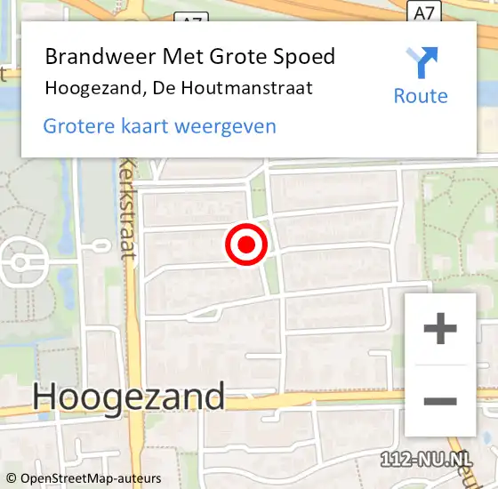 Locatie op kaart van de 112 melding: Brandweer Met Grote Spoed Naar Hoogezand, De Houtmanstraat op 6 januari 2014 10:53