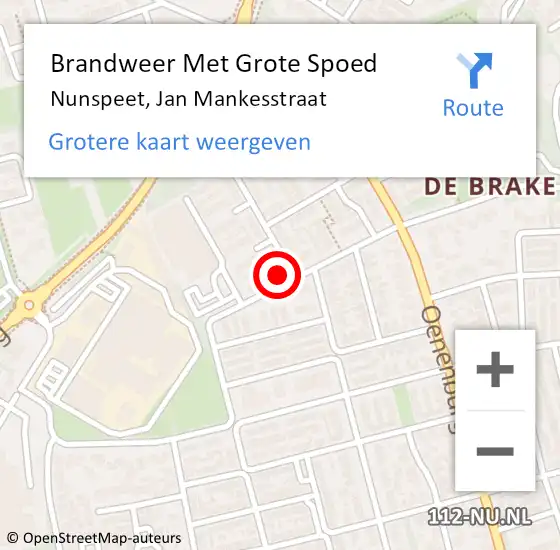 Locatie op kaart van de 112 melding: Brandweer Met Grote Spoed Naar Nunspeet, Jan Mankesstraat op 30 december 2016 15:12
