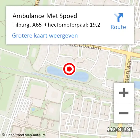 Locatie op kaart van de 112 melding: Ambulance Met Spoed Naar Tilburg, A65 R hectometerpaal: 19,2 op 30 december 2016 16:03