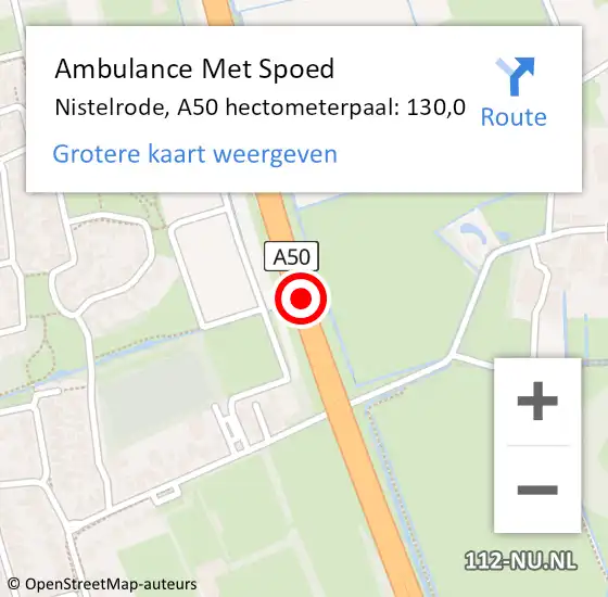 Locatie op kaart van de 112 melding: Ambulance Met Spoed Naar Nistelrode, A50 hectometerpaal: 130,0 op 31 december 2016 07:25