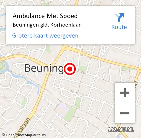 Locatie op kaart van de 112 melding: Ambulance Met Spoed Naar Beuningen gld, Korhoenlaan op 31 december 2016 09:22