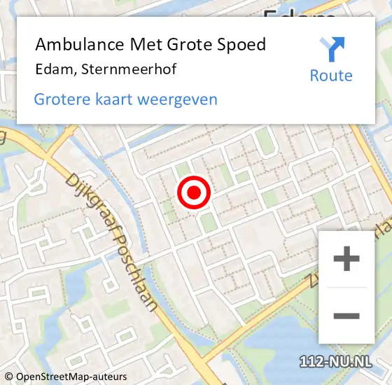 Locatie op kaart van de 112 melding: Ambulance Met Grote Spoed Naar Edam, Sternmeerhof op 31 december 2016 19:54