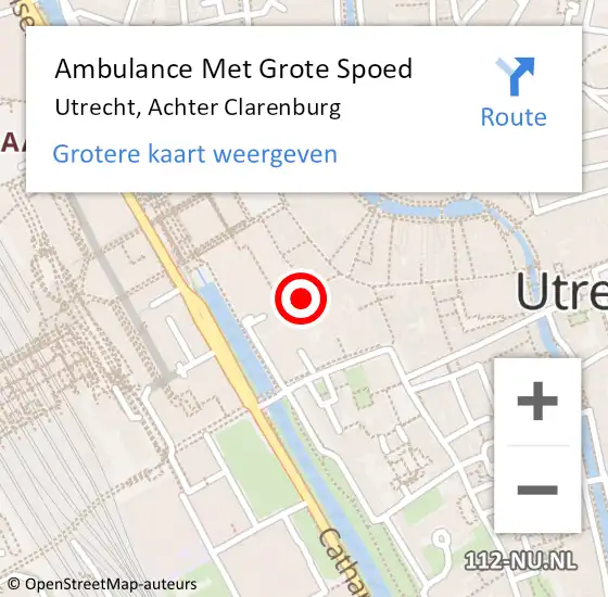 Locatie op kaart van de 112 melding: Ambulance Met Grote Spoed Naar Utrecht, Achter Clarenburg op 1 januari 2017 03:47