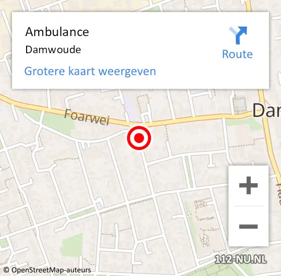 Locatie op kaart van de 112 melding: Ambulance Damwoude op 1 januari 2017 04:16