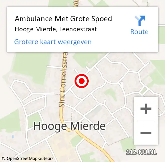 Locatie op kaart van de 112 melding: Ambulance Met Grote Spoed Naar Hooge Mierde, Leendestraat op 1 januari 2017 14:44