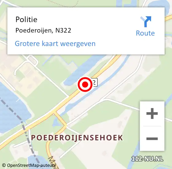 Locatie op kaart van de 112 melding: Politie Poederoijen, N322 op 1 januari 2017 15:37