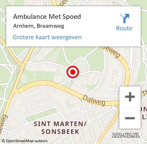 Locatie op kaart van de 112 melding: Ambulance Met Spoed Naar Arnhem, Braamweg op 2 januari 2017 10:08