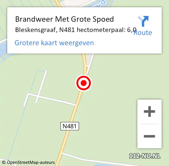 Locatie op kaart van de 112 melding: Brandweer Met Grote Spoed Naar Bleskensgraaf, N481 hectometerpaal: 6,0 op 3 januari 2017 04:03