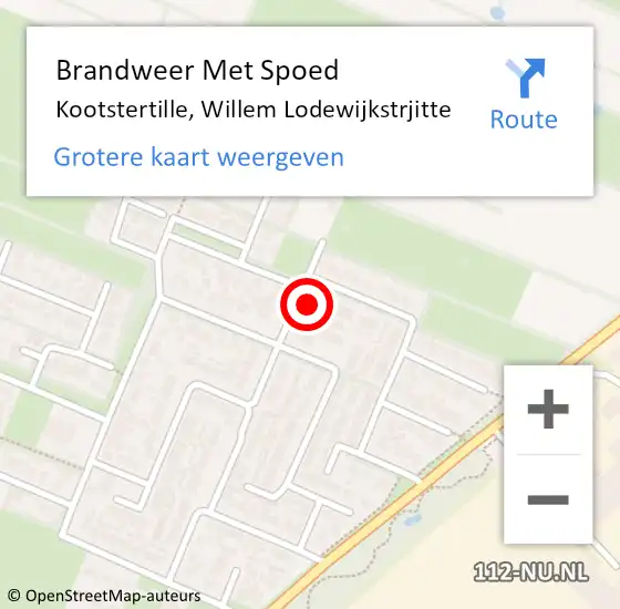 Locatie op kaart van de 112 melding: Brandweer Met Spoed Naar Kootstertille, Willem Lodewijkstrjitte op 3 januari 2017 10:53