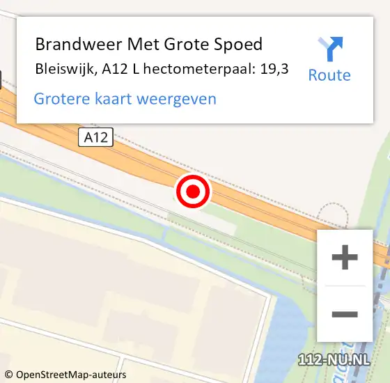 Locatie op kaart van de 112 melding: Brandweer Met Grote Spoed Naar Bleiswijk, A12 R hectometerpaal: 17,2 op 3 januari 2017 13:02