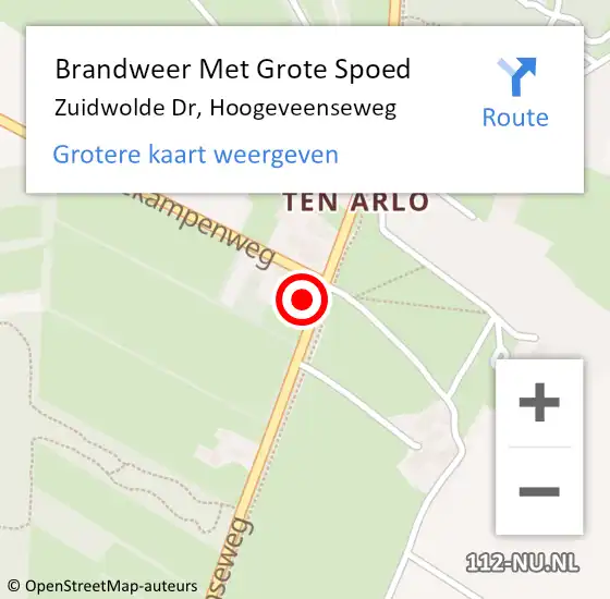 Locatie op kaart van de 112 melding: Brandweer Met Grote Spoed Naar Zuidwolde Dr, Hoogeveenseweg op 3 januari 2017 19:05