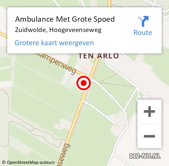 Locatie op kaart van de 112 melding: Ambulance Met Grote Spoed Naar Zuidwolde, Hoogeveenseweg op 3 januari 2017 19:10