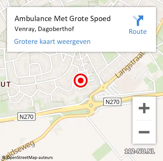 Locatie op kaart van de 112 melding: Ambulance Met Grote Spoed Naar Venray, Dagoberthof op 3 januari 2017 19:38