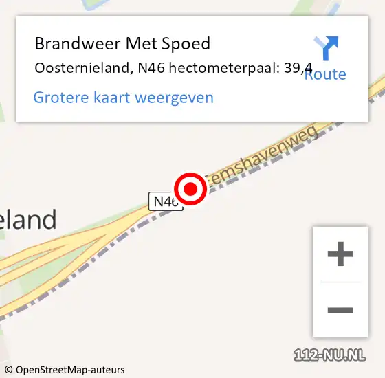 Locatie op kaart van de 112 melding: Brandweer Met Spoed Naar Oosternieland, N46 hectometerpaal: 28,3 op 4 januari 2017 05:25