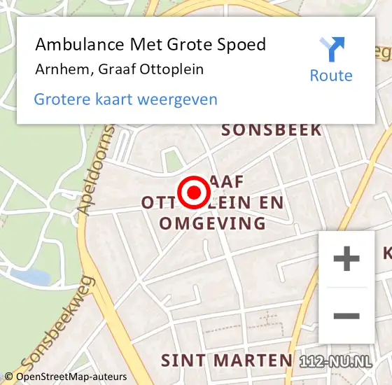 Locatie op kaart van de 112 melding: Ambulance Met Grote Spoed Naar Arnhem, Graaf Ottoplein op 4 januari 2017 12:00